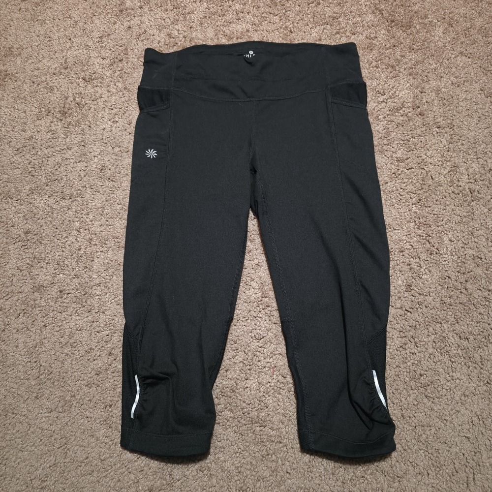 Athleta Leggings Womens Size Small Be Knicker Crop Capri Reflective Black Pocket
